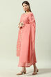Blush Pink Printed Straight Kurta Regular Pant Suit Set image number 5