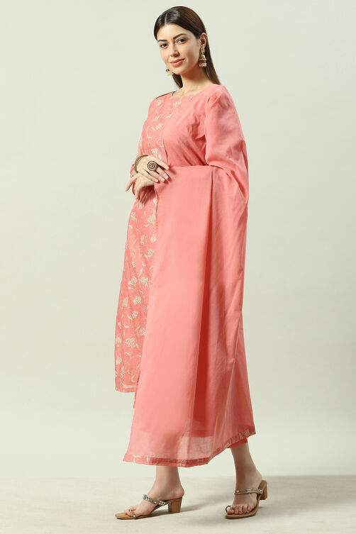 Blush Pink Printed Straight Kurta Regular Pant Suit Set image number 5