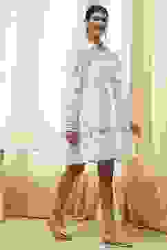 Off-White and Blue Cotton Floral Tiered Dress image number 4