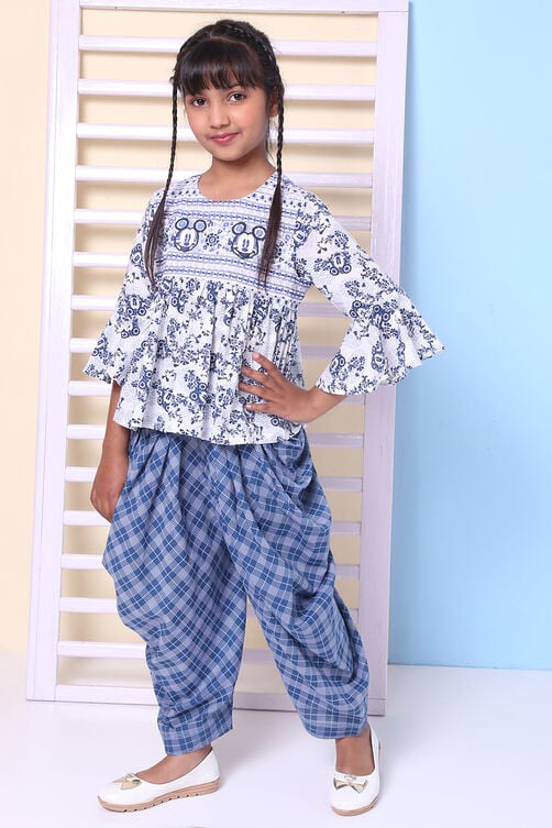 Blue Cotton Indie Mickey Printed Top And Pant Set image number 0
