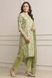Green Cotton Blend Floral Straight Suit Set image number 5