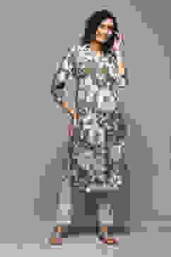 Olive Green LIVA Straight Printed Kurta image number 0