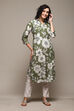 Olive Green LIVA Straight Printed Kurta image number 0