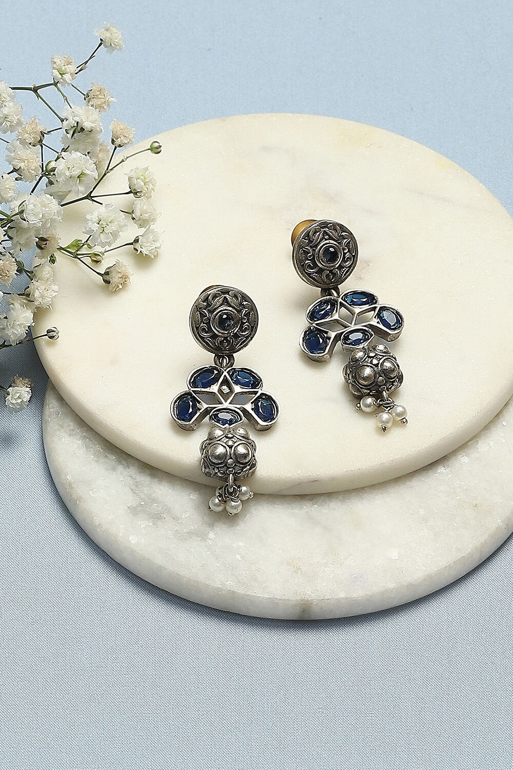 Oxidised Blue Brass Earrings image number 0