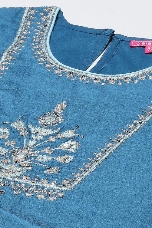 Marine Blue Art Silk Straight Straight Kurta Palazzo Suit Set image number 1
