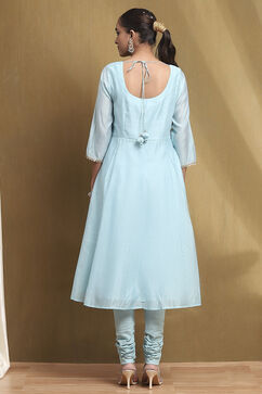 Powder Blue Embroidered Anarkali Suit Set image number 4