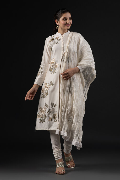 Rohit Bal Ivory Cotton Silk Straight Printed Suit Set image number 9