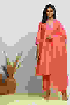 Light Pink Solid Festive Straight Suit Set image number 6