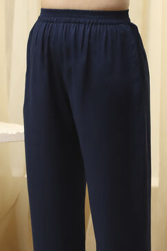 Navy Blue Tissue Machine Embroidered Unstitched Suit Set image number 3
