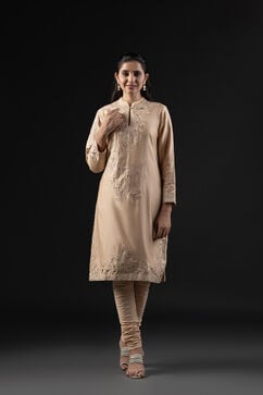 Rohit Bal Beige Cotton Silk Anarkali Printed Suit Set image number 7