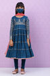 Teal Cotton Lycra Girls Straight Kurta Churidar Suit Set image number 5