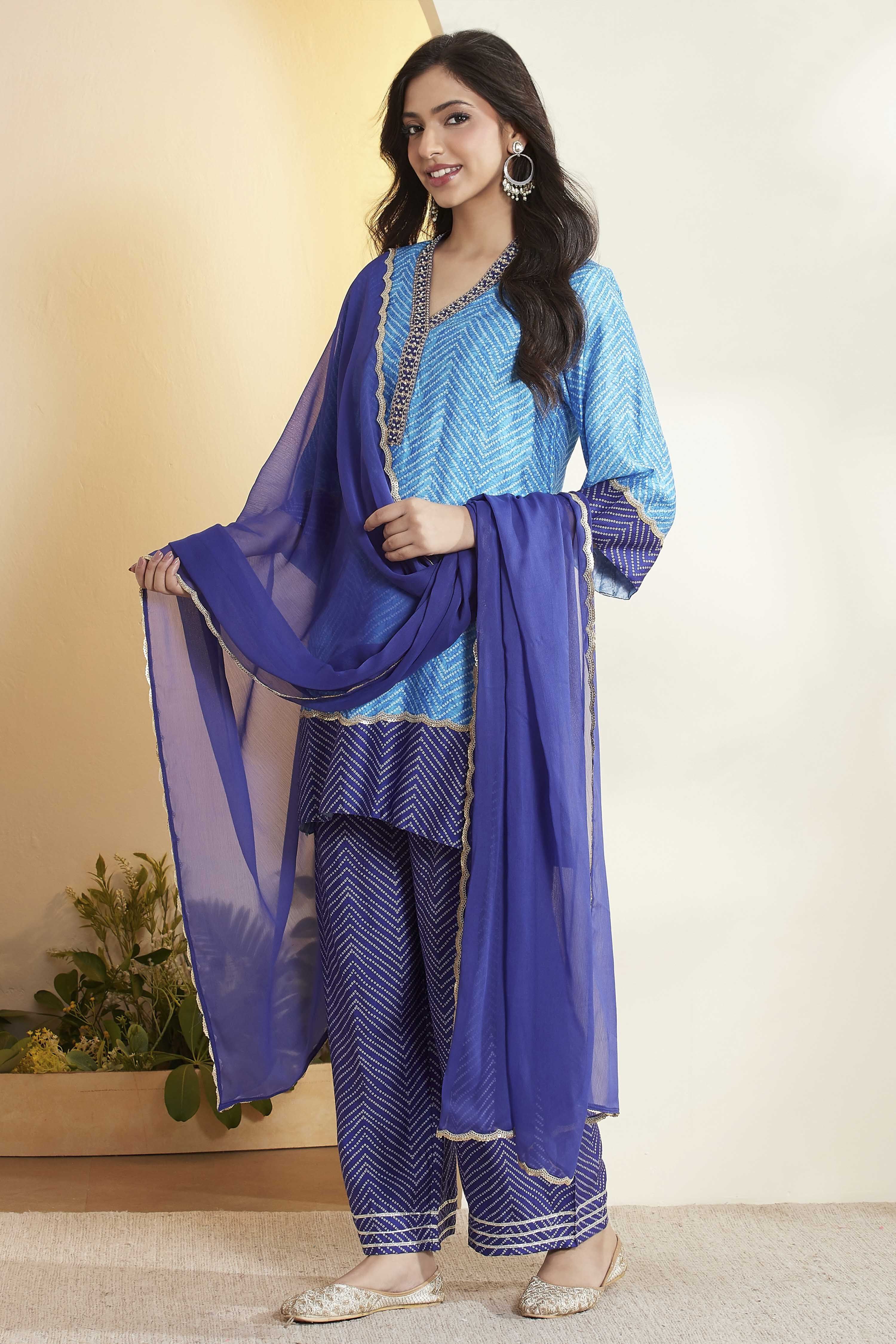 Blue Viscose Rayon Printed Suit Set image number 4