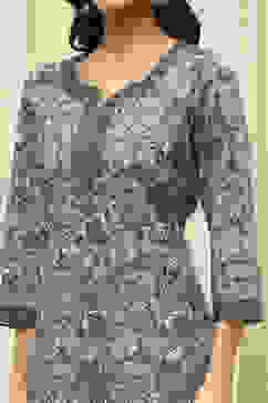 Grey Cotton Screen Print Unstitched Suit Set image number 2