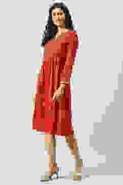 Red Rayon Flared Printed Kurta Dress image number 2