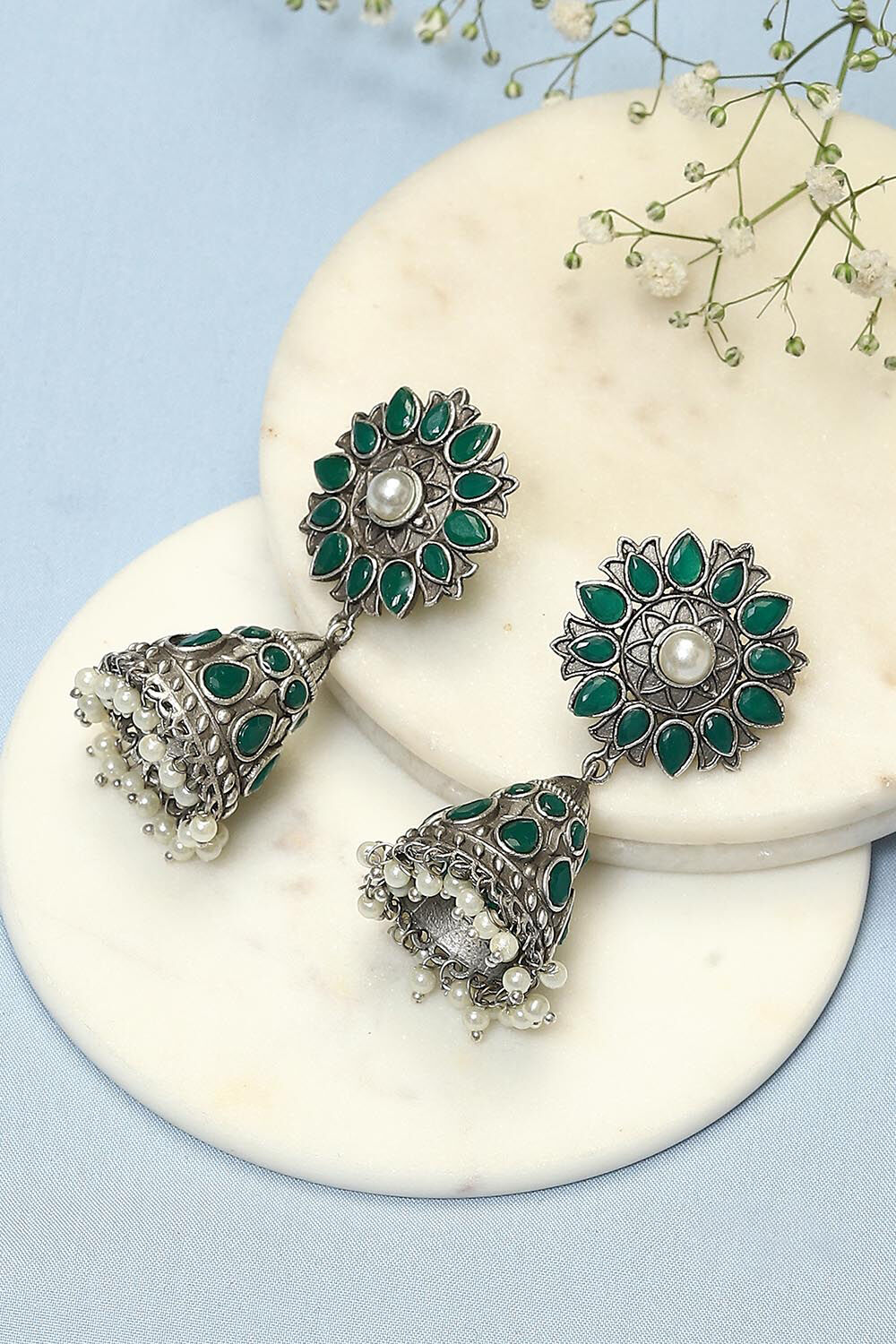 Oxidised Green Brass Earrings image number 0