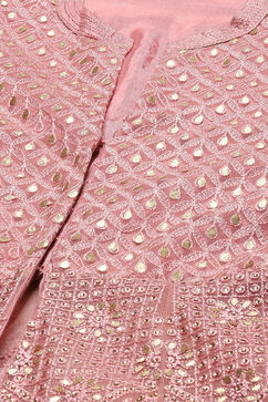 Dusky Pink Polyester Front Open Kurta Lehenga Set image number 1
