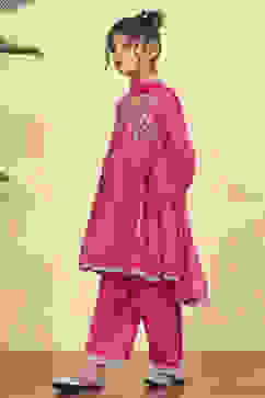 Pink Polyester Solid Kalidar Suit Set image number 3