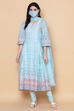 Turquoise Cotton Kalidar Kurta Churidar Suit Set image number 8