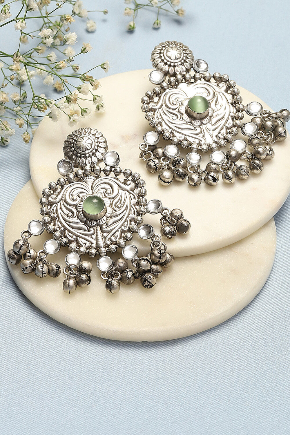 Oxidised Green Brass Earrings image number 0