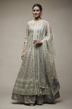 Mint Nylon Anarkali Lehenga Set image number 1