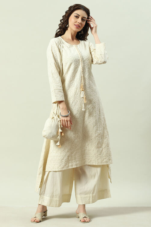 Natural Cotton Asymmetric Set Kurta Palazzo Suit Set image number 6