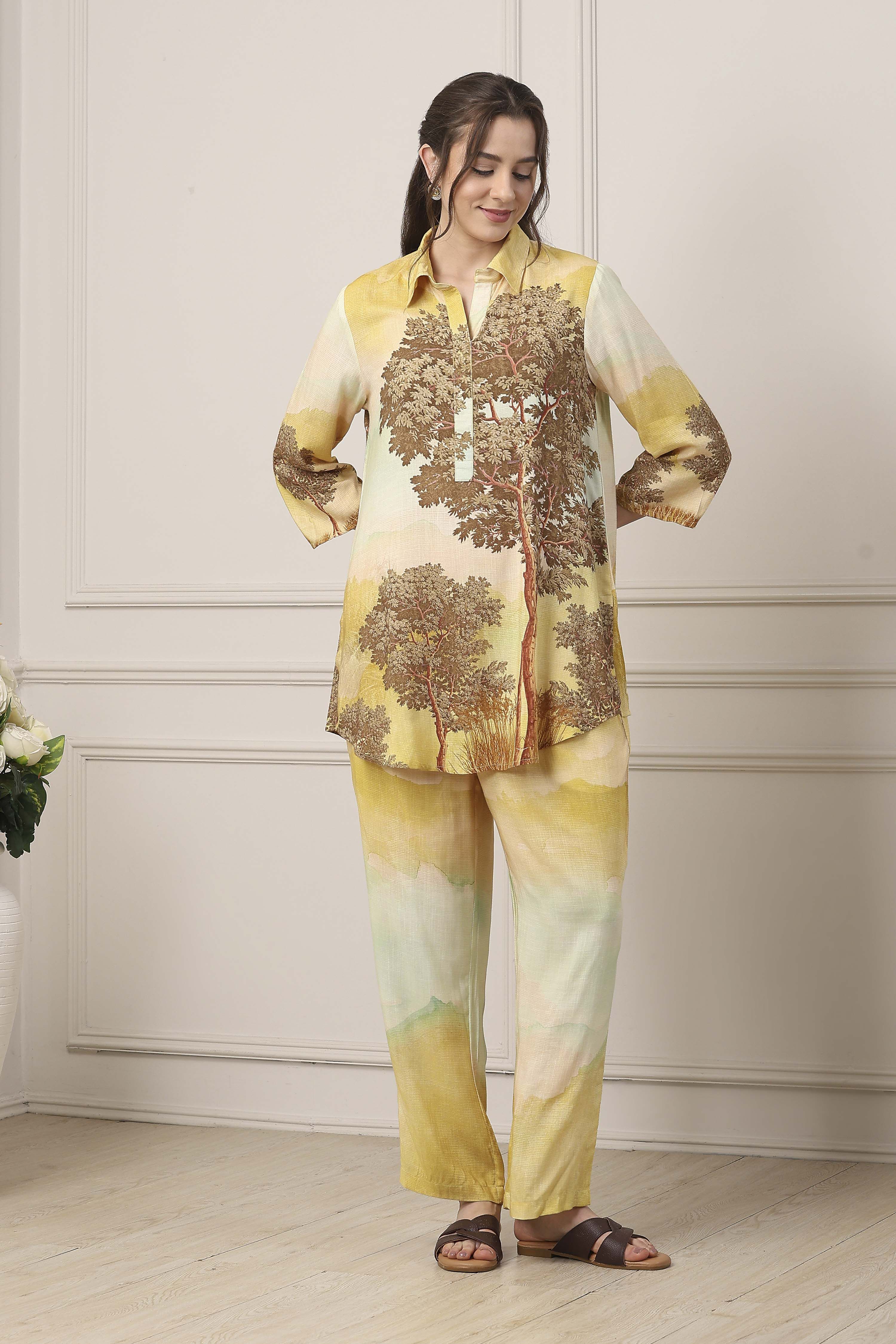 Green & Brown Floral Printed Co-ord Set image number 6