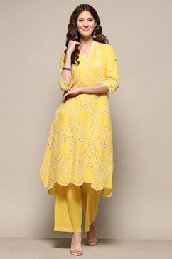 Yellow Cotton Asymmetric Suit Set image number 0
