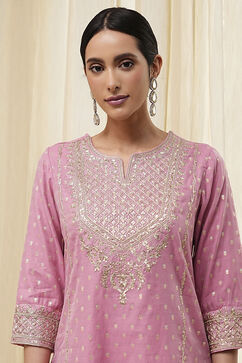 Powder Pink Embroidered Straight Suit Set image number 1