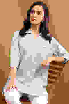 Sky Blue Printed Straight Short Kurti image number 6