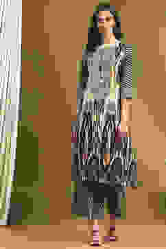 Beige Geometric Printed Asymmetric Kurta Set image number 6