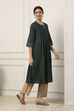 Green Cotton Solid Pleated A-Line Kurta image number 4