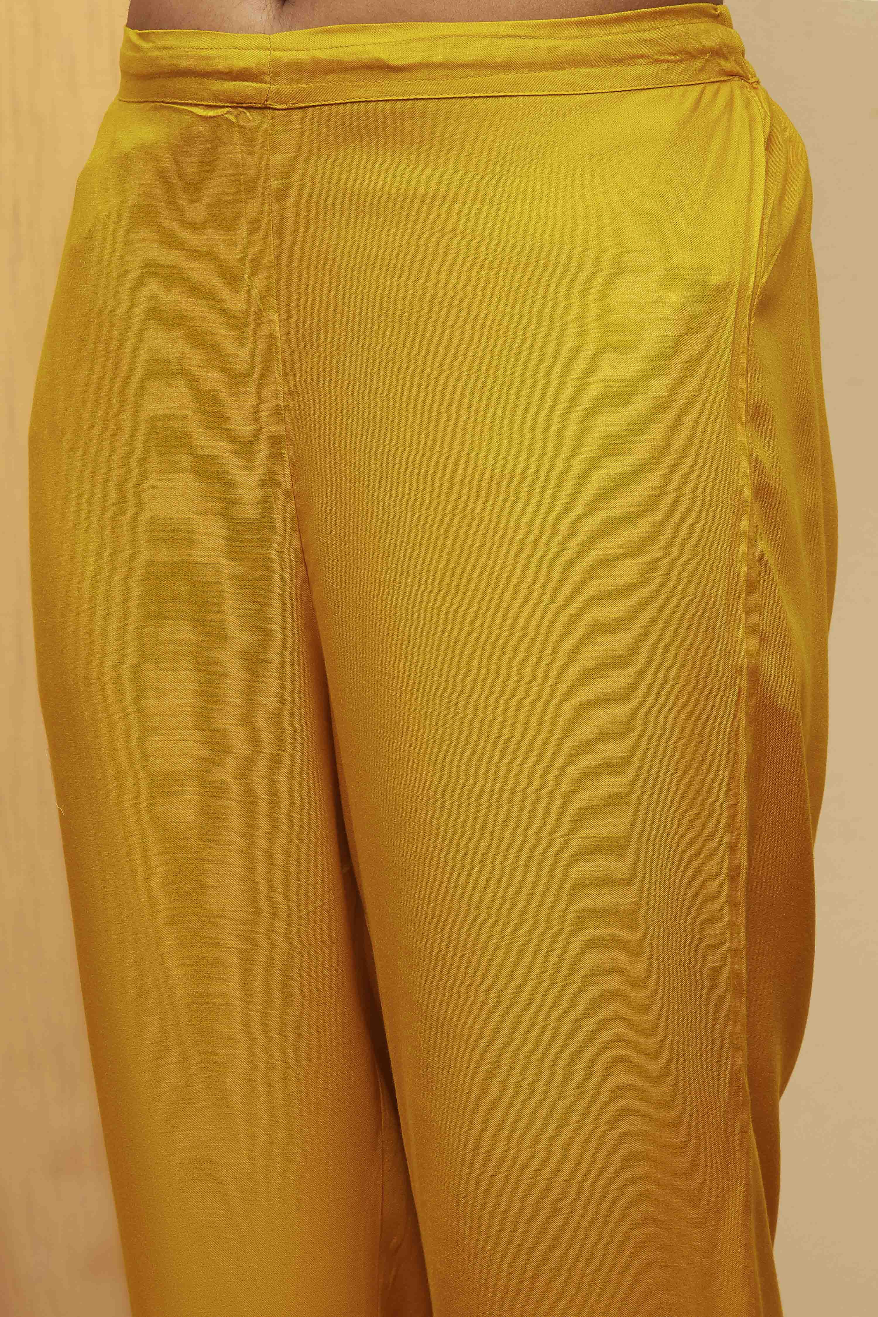 Yellow Viscose Rayon Kalidar Suit Set image number 2