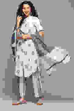 White & Blue Cotton Straight Yarndyed 3 Piece Set image number 0