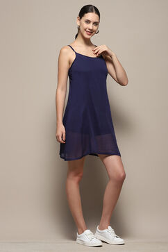 Indigo Pure Cotton Embroidered Flared Dress image number 6