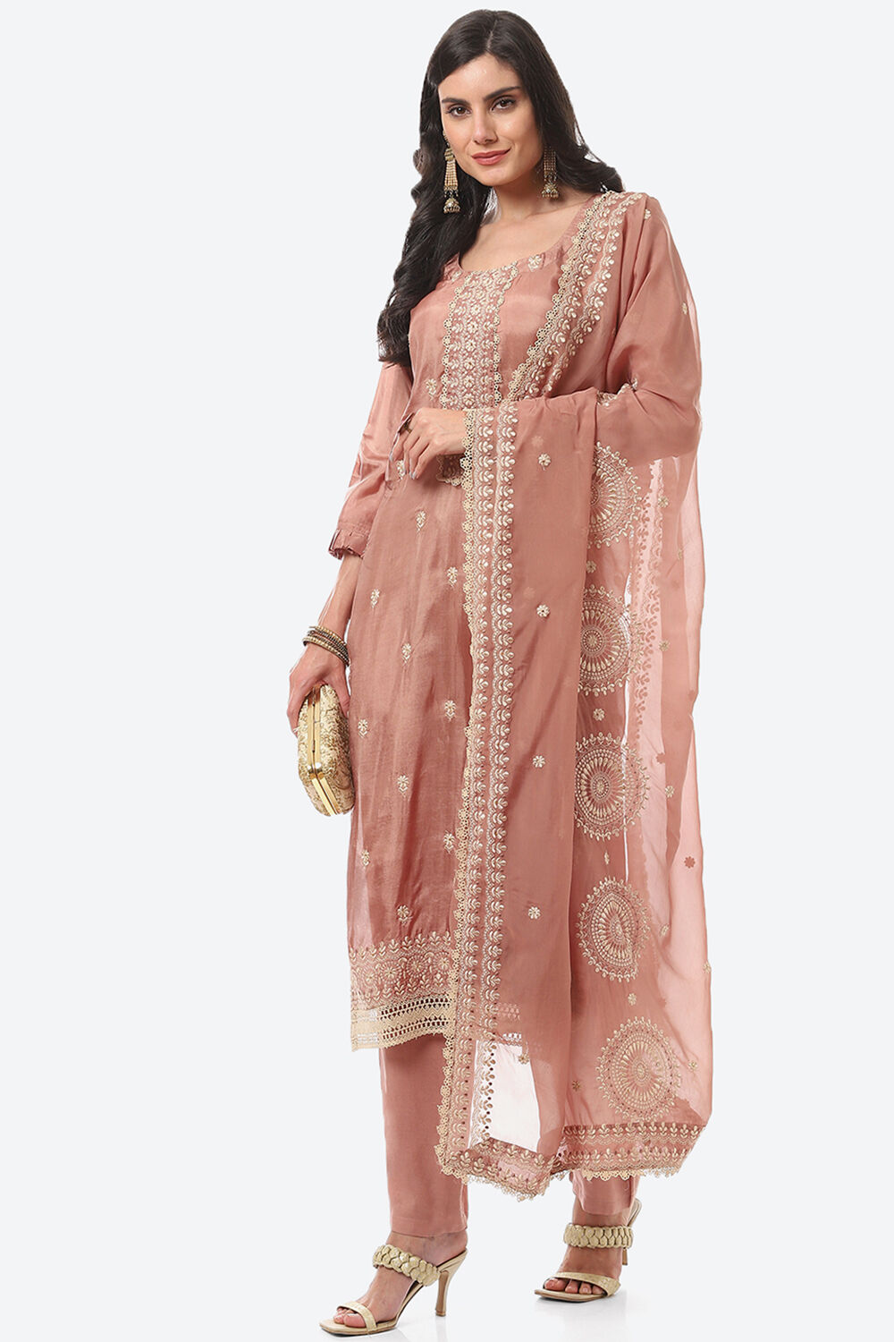 Grey Organza Unstitched Suit Set image number 7