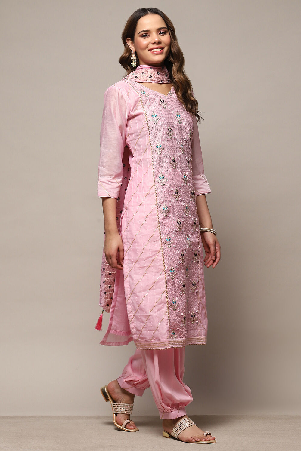 Pink Modal Unstitched Suit Set image number 7