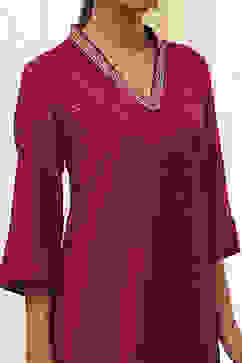 Red Foil Printed Straight Kurta image number 1