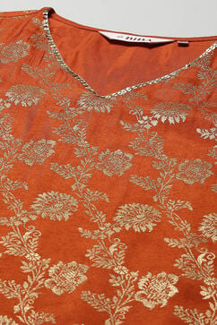 Rust Silk Blend Straight Yarndyed Kurta Palazzo Suit Set image number 1