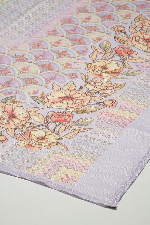 Lavender Linen Machine Embroidered Unstitched Suit Set image number 17