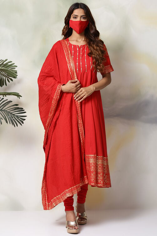Red Cotton Anarkali Suit image number 7