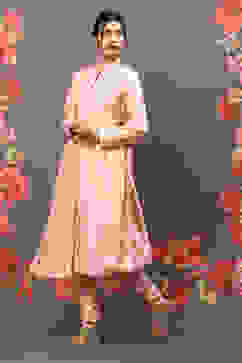 Rohit Bal Peach Cotton Blend Straight Kurta Suit Set image number 5