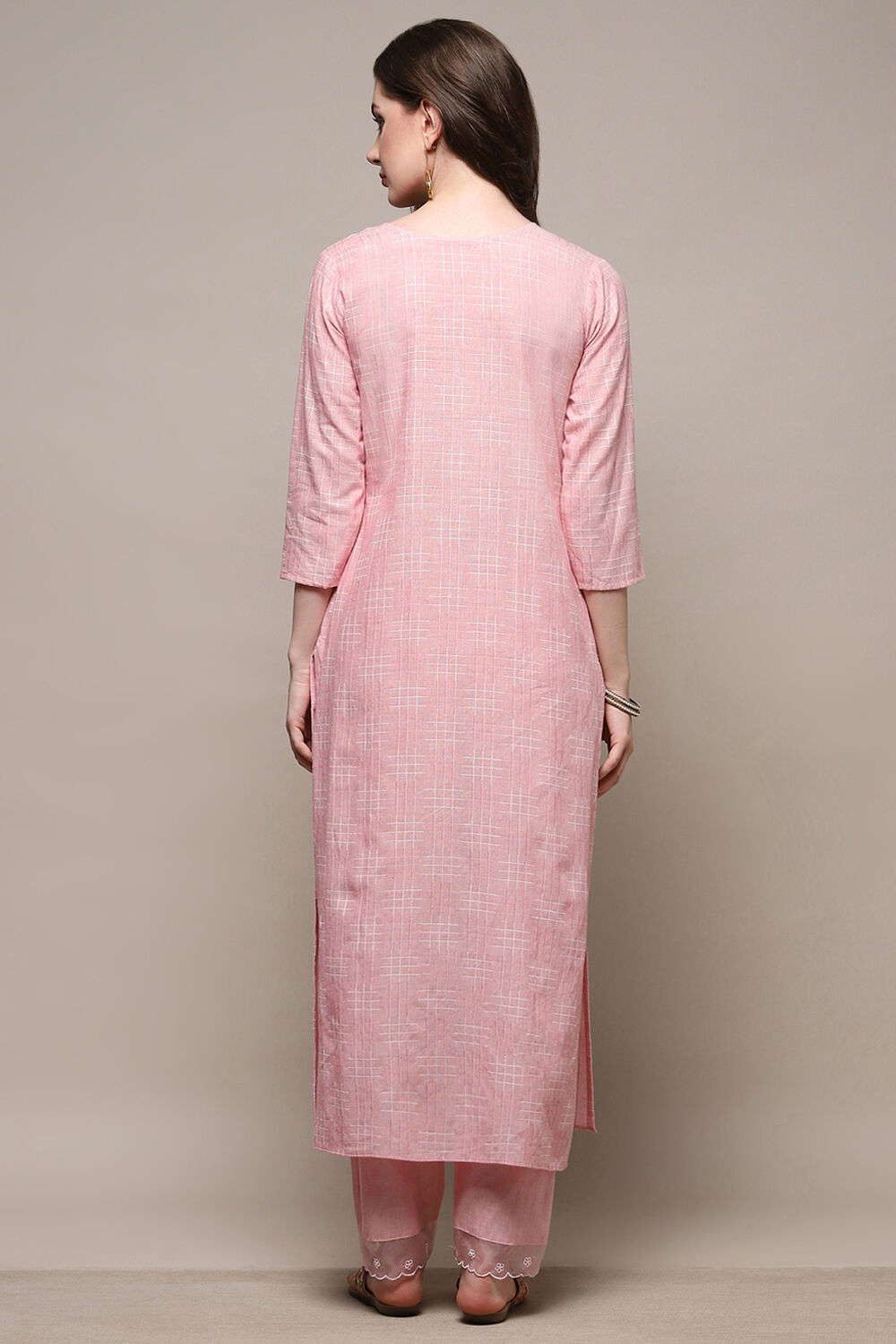 Pink Cotton Embroidered Unstitched Suit set image number 6