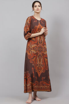 Brown Straight Cotton Printed Sleepwear image number 0