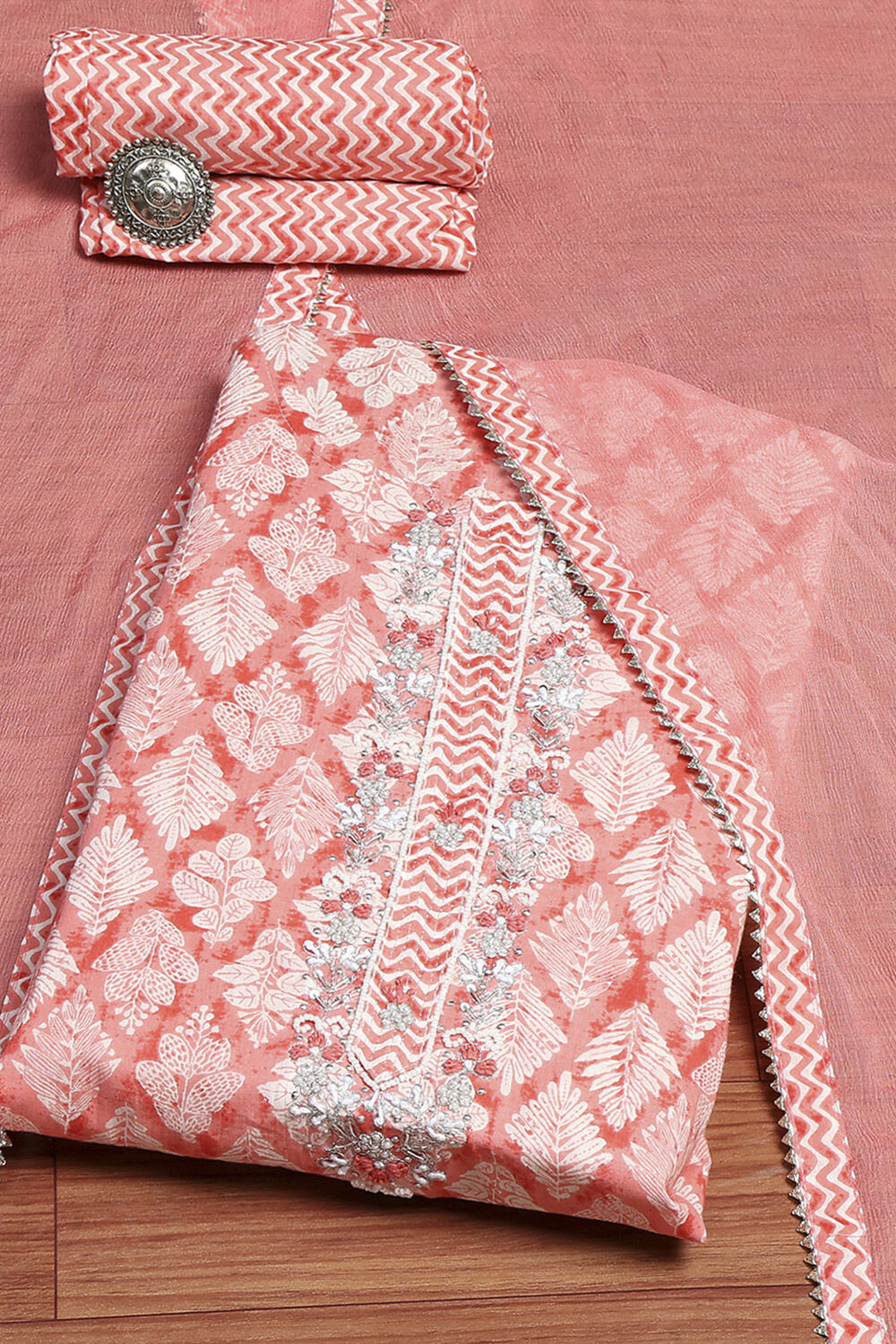 Mustard Yellow Cotton Printed Unstitched Suit Set image number 0