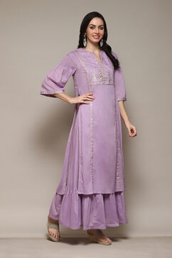 Lilac Cotton Flared Printed Kurta image number 5