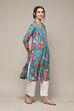 Yellow LIVA Straight Printed Kurta image number 4