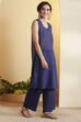 Purple Poly Satin Yarndyed Straight Kurta Set image number 5