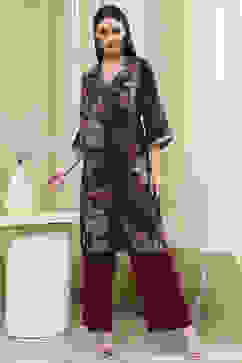 Navy Blue Floral Printed Straight Kurta image number 5