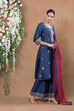 Blue Cotton Silk Suit Set By Anju Modi image number 4
