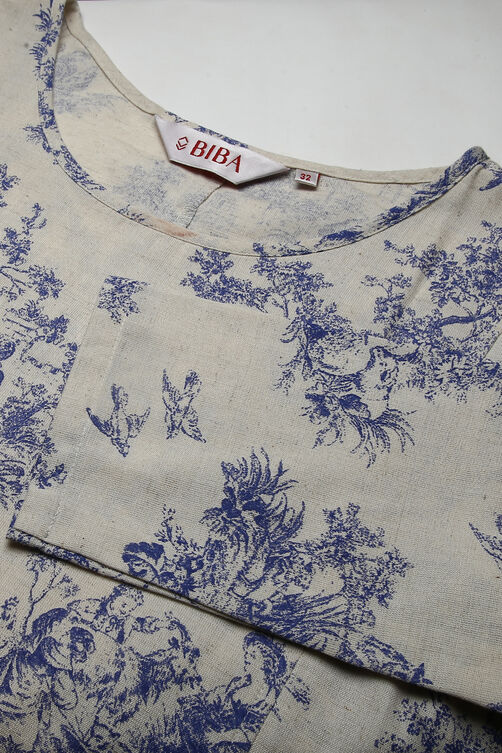 Black Cotton Flax A-line Printed Kurta Dress image number 1